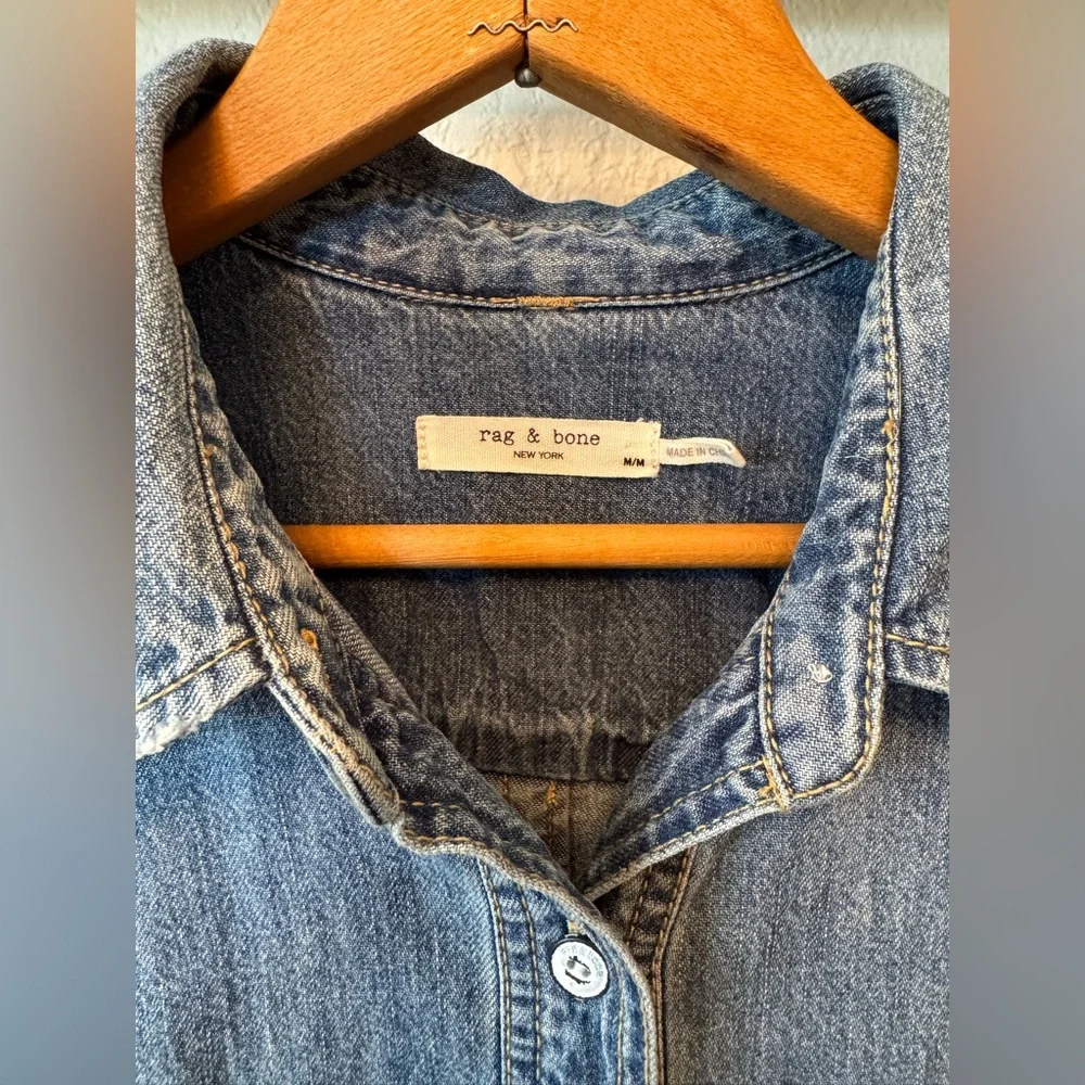 SOLD⚫️Rag & Bone Relaxed Fit Denim Shirt Dress Pockets Women’s Large - Picture 3 of 13